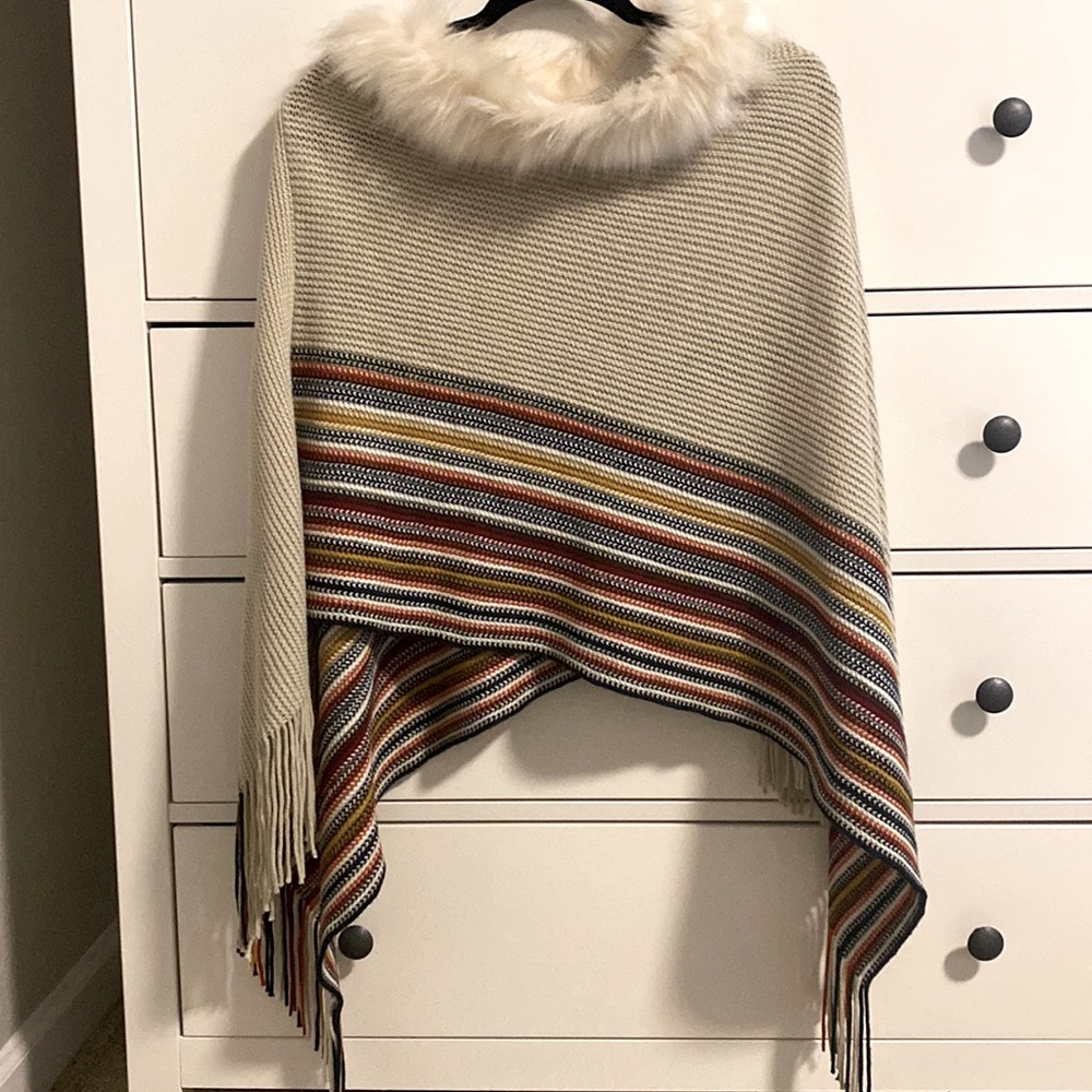Northern Angel | Knit Faux Fur Turtleneck Poncho | Size S/M